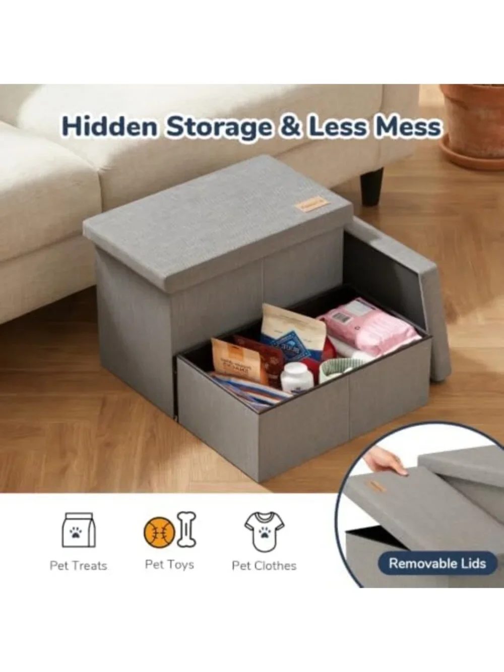 Wide Dog Stairs with Storage, Non-Slip Pet Steps for Couch & Car, Foldable 11